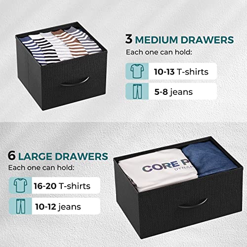 Black Fabric Dresser with 9 Drawers - Anti-Tip Storage Tower, 11.8"D x 39.4"W x 40.2"H