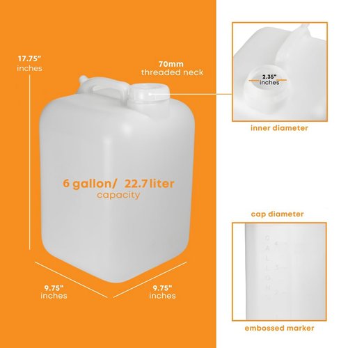 FastRack 6 Gallon Hedpak Water Container with Screw Cap | Single BPA-Free Food-Grade HDPE Jug | Leak-Resistant | White | For Brewing, Fermentation & Water Storage