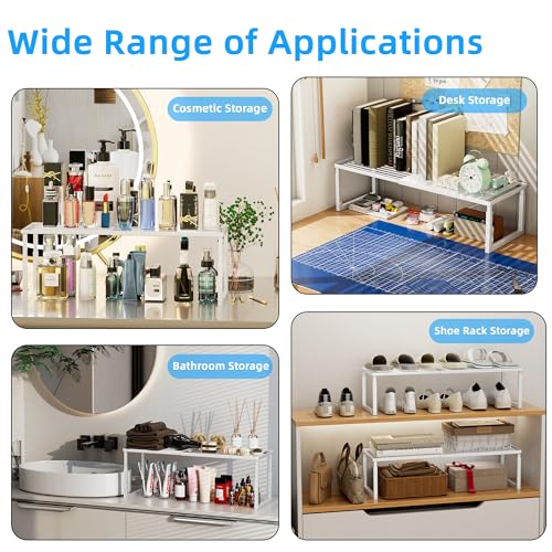 Hofususer White Stackable Kitchen Shelf Organizer 2 Pack - Heavy Duty, Adjustable, Rust-Resistant Cabinets