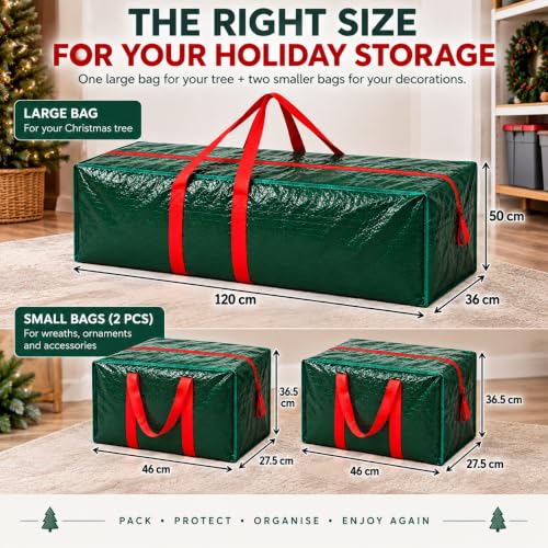 STIRZEST 3-Pack Christmas Tree Storage Bags Heavy-Duty Large & Small with Reinforced Handles