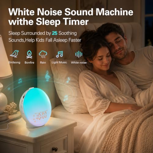 White Full Screen Sunrise Alarm Clock with Wake-Up Light, FM Radio & Bluetooth Speaker