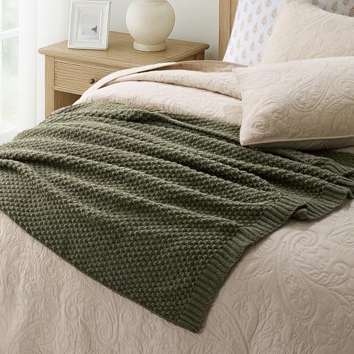 EverGrace Chunky Chenille Knit Throw Blanket 50x60 Olive Green