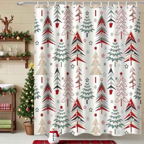 Christmas Shower Curtain 72x72 Inches Decorations Winter Xmas Bath Curtains Decor for Home Bathroom with 12 Hooks