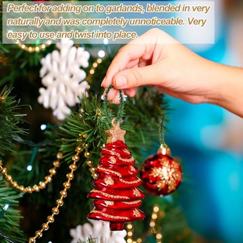 120Pcs 4.7Inch Christmas Ornament Hooks Artificial Pine Needles Decorative Twist Ties Green Flexible Garland Hangers Ornament String For Christmas Tree Lights Holiday Party Decorations Dollhouse Craft