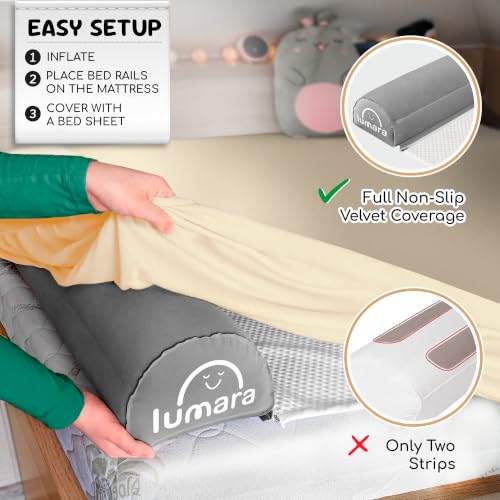 Inflatable Bed Rail for Toddlers 2 Pack - Portable Travel Bed Bumpers for Twin Full Queen King Beds - Non-Slip Safety Guard Rails