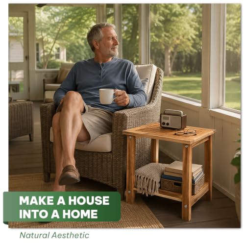Acacia Wood Adirondack Side Table, 2-Tier Outdoor End Table - White