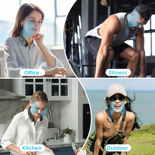 Black Portable Neck Fan, Rechargeable Bladeless Personal Wearable Fan with LED Display