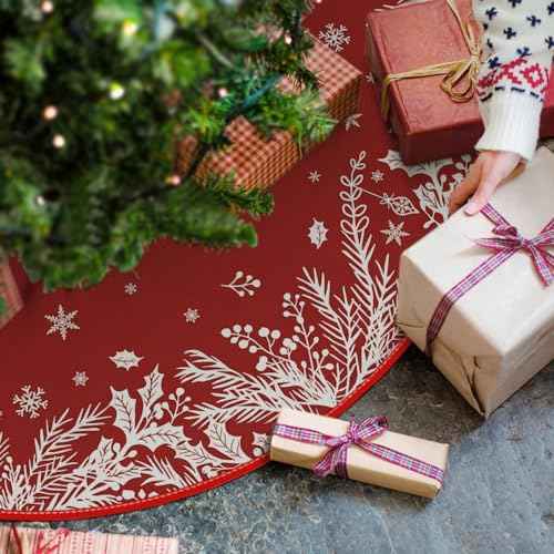 AVOIN colorlife Christmas Tree Skirt 36 Inch, Christmas Plants Snowflake Winter Holiday Tree Mat Decoration