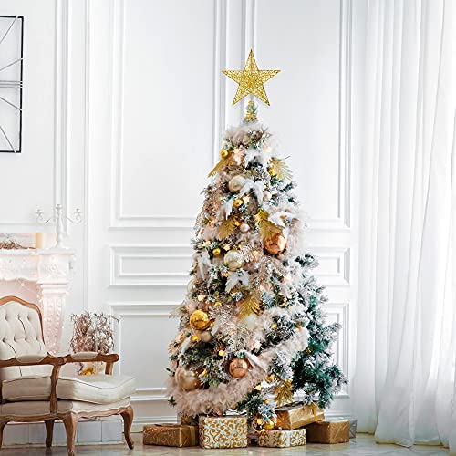 Christmas Tree Toppers Xmas Glitter Gold Hollow Star Treetop Topper for Christmas Tree Decoration. 1