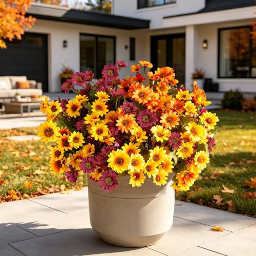 Mixed Daisy Artificial Flowers Set - 24Pcs UV-Resistant Faux Mums for Outdoor Garden and Fall Decor