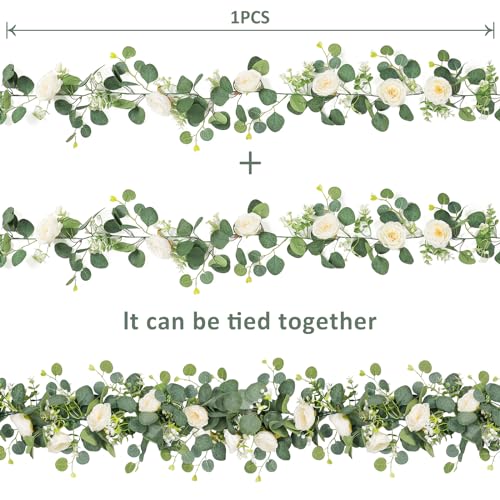 Artificial Eucalyptus Garland with White Roses - 4 Pack, 1.8m Length