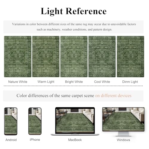 6'x9' Green Washable Vintage Distressed Floral Rug for Living Room - Zeeinx