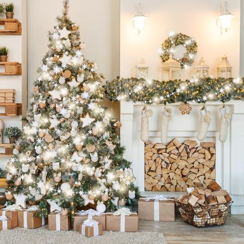 VIHOSE 2 Pcs Lighted Snowflake Garland Christmas Decor 22ft Warm Battery-Operated