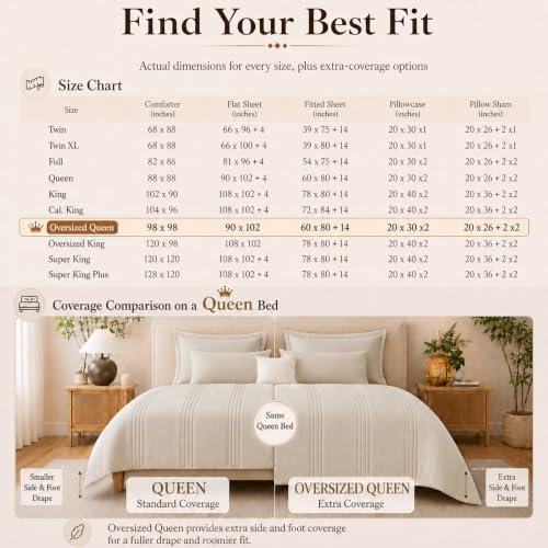 CozyLux Beige Oversized Queen Comforter Set - 7 Pieces Bed in a Bag
