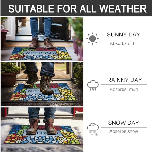 CHICHIC 24x36 Inch Colorful Welcome Door Mat - Heavy Duty Non-Slip Outdoor Rug for Entryway