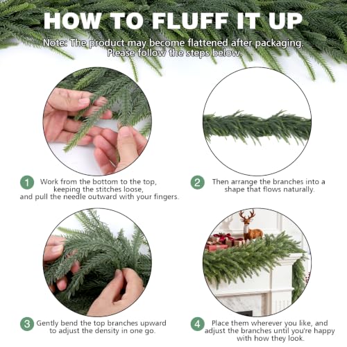 4Pcs 6FT Real Touch Norfolk Pine Garland, Christmas Garland