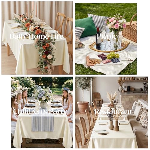 Ivory Satin Tablecloth 58x102 Inch Set of 8 - Elegant Seamless Overlay for Weddings & Events