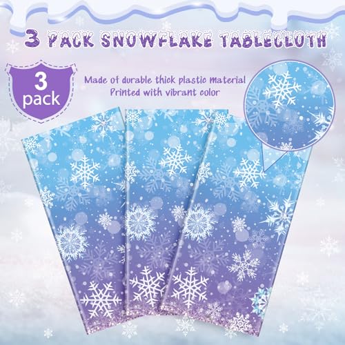 3 Pack Winter Snowflake Plastic Tablecloth Decorations, Blue and Purple Snowflake Winter Wonderland Disposable Table Cover for Christmas Holiday New Year Party Supplies Decorations, 54x108 Inch