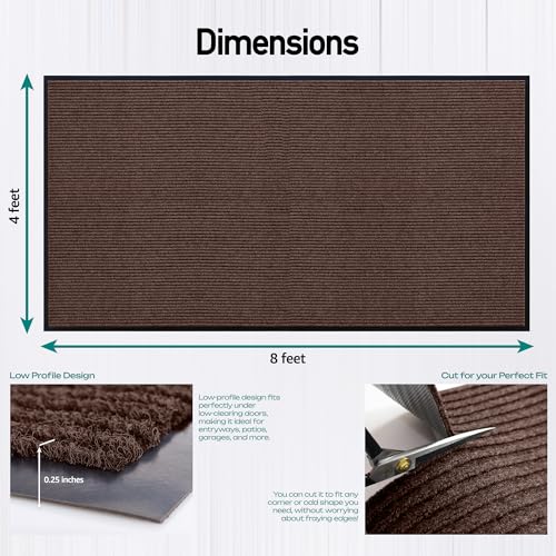 Heavy Duty Rubber Door Mat - Large 4 x 8 Feet Commercial Waterproof Entryway Brown