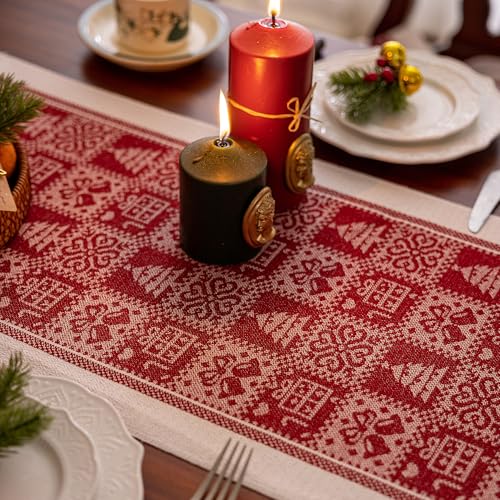 Table Runners 138 Inches,Christmas Tree Runner with Tassel