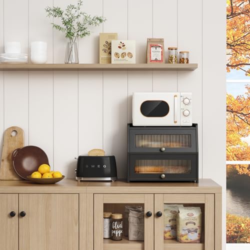 Goozii Black Large Double Layer Bread Box for Kitchen Countertop & Pantry Storage