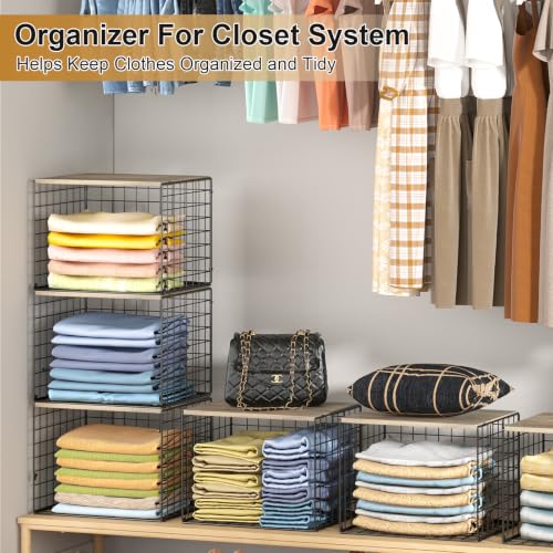 Large Capacity Closet Organizer with Widened Height and Wooden Top Shelf