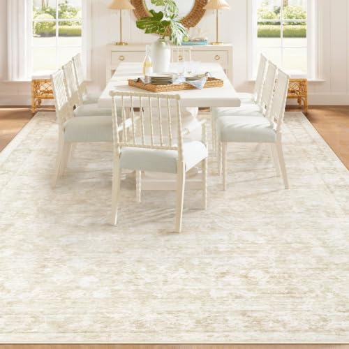 Beige 8x10 Washable Area Rug with Floral Pattern - Non-Slip Boho Carpet for Living Room & Bedroom - Variation of THIS listing