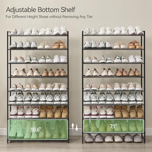 8 Tier Metal Shoe Rack Organizer - Holds Up to 40 Pairs, Black, Adjustable Bottom Shelf