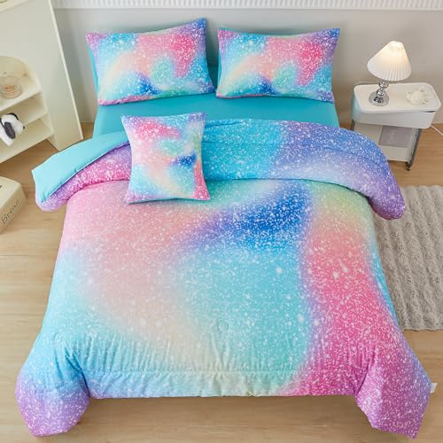 PERFEMET Pink Green Girls Twin Comforter Set with Sheets - Blue & Pink Variation