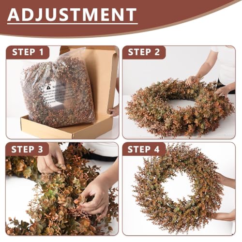 32-Inch Fall Artificial Eucalyptus Wreath with Seeds for Front Door Decor - Variation of THIS listing