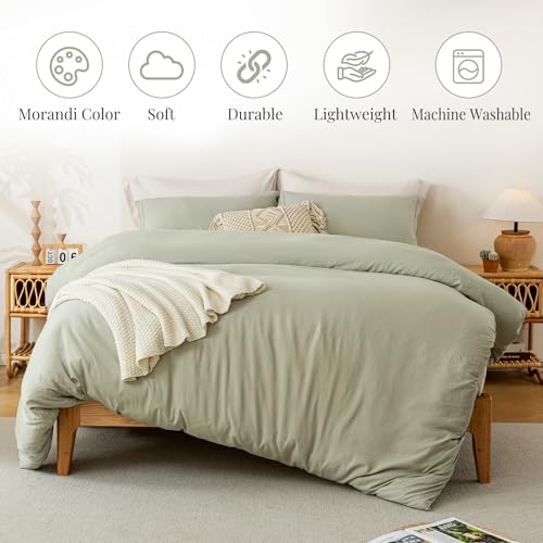 MILDLY King Ultra Soft Duvet Cover Set Mist Sage 3pcs No Comforter - Queen Size