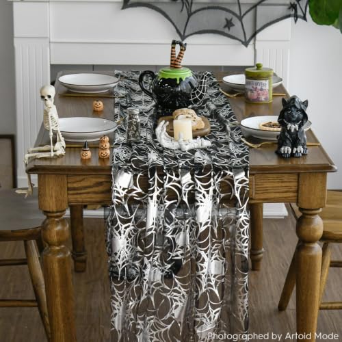 Artoid Mode 6PCS Silver Spider Web Gauze Table Runner 120 Inch 10FT,