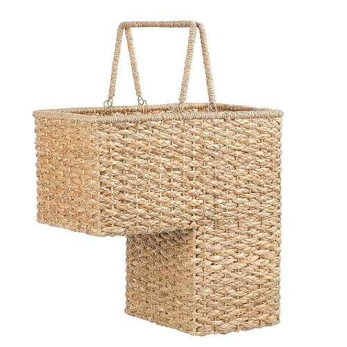 Natural Woven Rope Stair Basket with Handles - Home Decor Storage