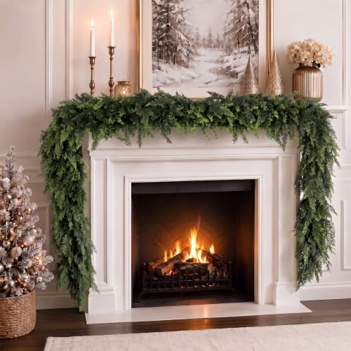 WQlittuK 2 Pack 9FT Artificial Christmas Garland, Dual Green Cedar & Pine for Indoor Outdoor Decor