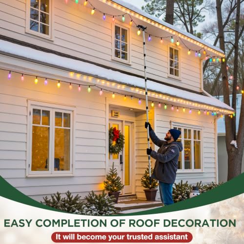 Nigelia 15ft Christmas Light Hanging Pole with Utility Hook - Adjustable Extension for Outdoor String Lights
