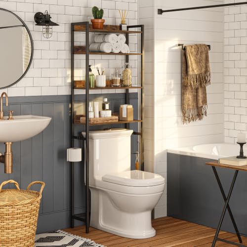 Rustic Brown 4-Tier Over Toilet Storage Rack - Space Saver Bathroom Organizer