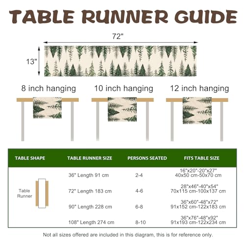Croar Pine Trees Christmas Table Runner 13x72 in - Burlap Look