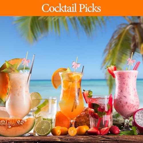 Queekay 100 Pcs Pink Bow Cocktail Christmas Picks Bow Cupcake Toppers Baby Shower Decorations for Wedding Bridal Birthday Pinks Theme Party Decorations Fruit Drink Dessert Bachelorette