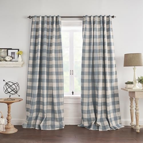 Threadmade Chambray Buffalo Check Blackout Curtain Panel - 52" W x 84" L, Pack of 1