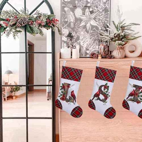 20 Inch Personalized Christmas Stockings,Cardinal Design, Initial Monogram Stockings for Fireplace Hanging Decor, Family, Letter L