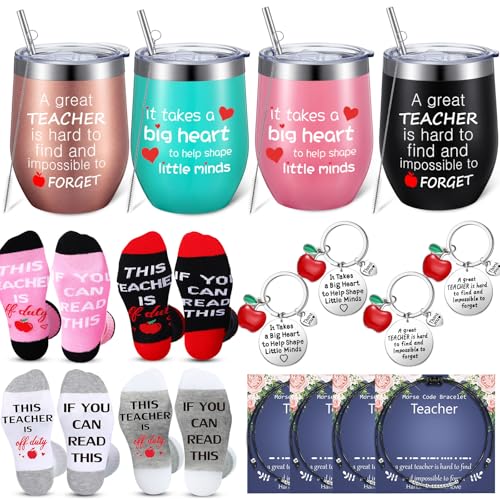 Geiserailie 16 Pcs Christmas Teacher Appreciation Gifts Set Wine Tumblers Socks Bracelets Keychains