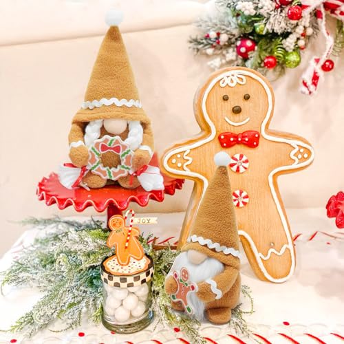 Vytina 2 Pack Christmas Gingerbread Gnome Decor - Handmade Holiday Ornaments