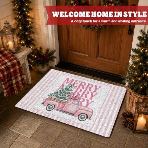 Pink Merry Christmas Tree Door Mat 17x30 Inches - Cquwb