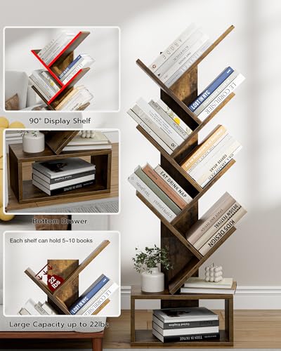 6 Tier Tree Book shelf - Small Bookcase and Bookshelf for Spaces,