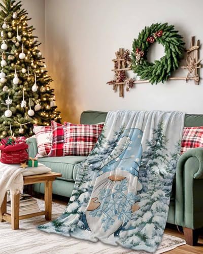 Blue Christmas Gnomes Throw Blanket 30x40 Flannel Fleece - Cozy Plush for Couch