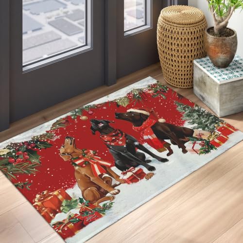 Kwlegh Christmas Dog Area Rug 24x35 Inch Washable Holiday Rug with Non-Slip Backing