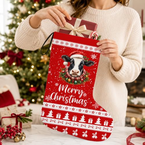Cow Christmas Stockings - Festive Holiday Decor for Fireplace & Gifts