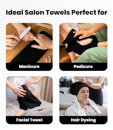 Avalon Towels Salon Hand Towels Black 16x27 Inches Pack of 24 - 100% Cotton Absorbent Spa & Gym Towels