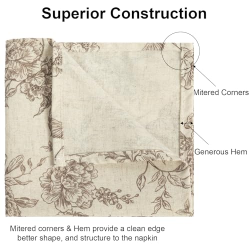 Flower Bird Vintage Cloth Napkins Set of 12 - Reusable Linen Cotton Dinner Towels for Weddings & Parties