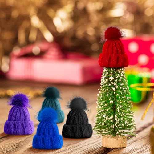 Bencailor Mini Christmas Knit Hats Doll Crafts Xmas Tiny Small Christmas Knit Hats Tree Ornaments for DIY Accessories